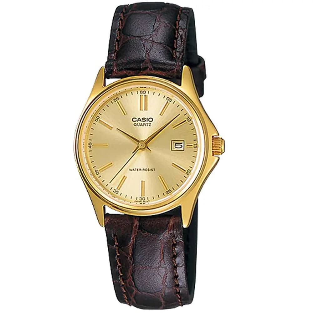 Casio LTP-1183Q-9A Women’s Gold Dial Leather Strap Analog Watch