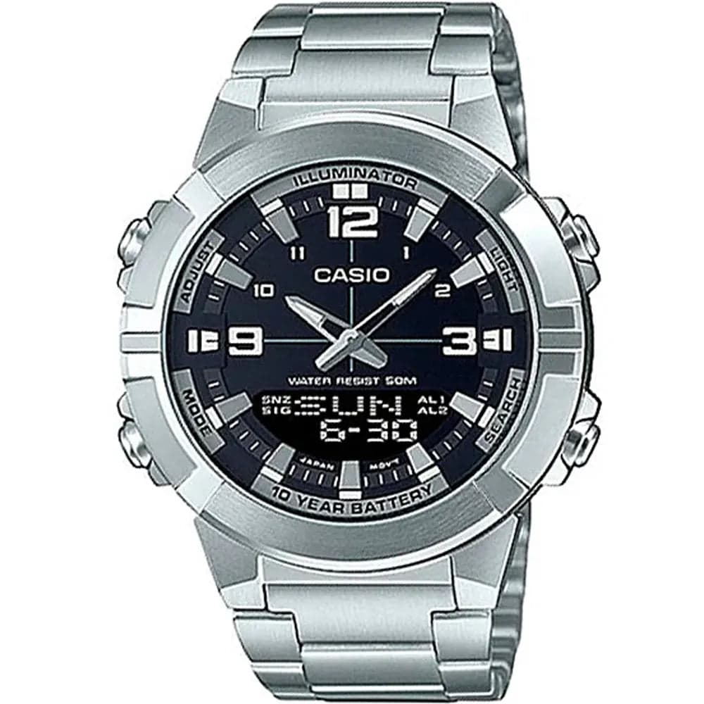 Casio AMW-870D-1A Men’s Black Steel Strap Analog-Digital Dive Watch