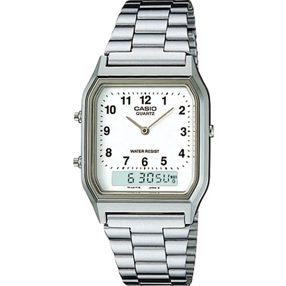 Casio AQ-230A-7B Men’s Silver Steel Strap Digital-Analog Watch
