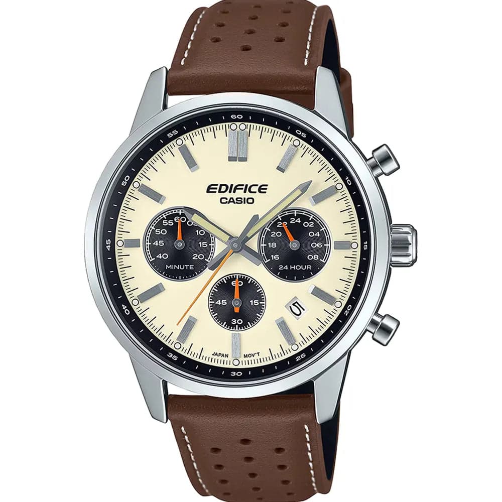 Casio EFR-575L-7A Men’s Silver Leather Strap Chronograph Watch