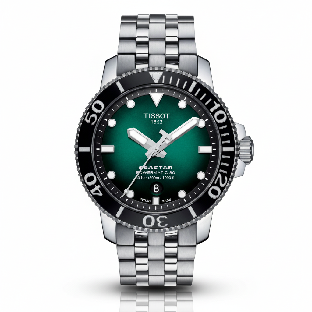 TISSOT T120.407.11.091.01  Men’s Swiss Made Powermatic Silver Stainless Steel Green Dial 43mm Watch