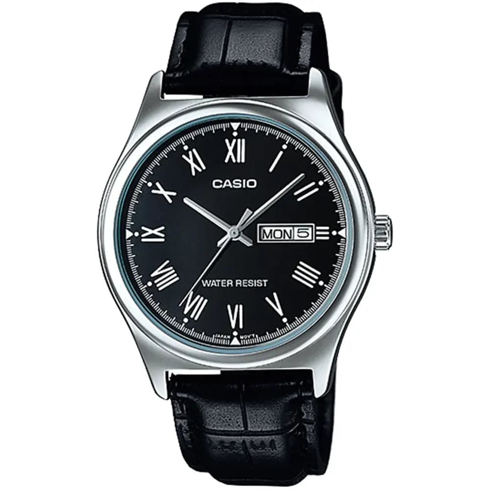 Casio MTP-V006L-1B Men’s Black Leather Strap Analog Watch