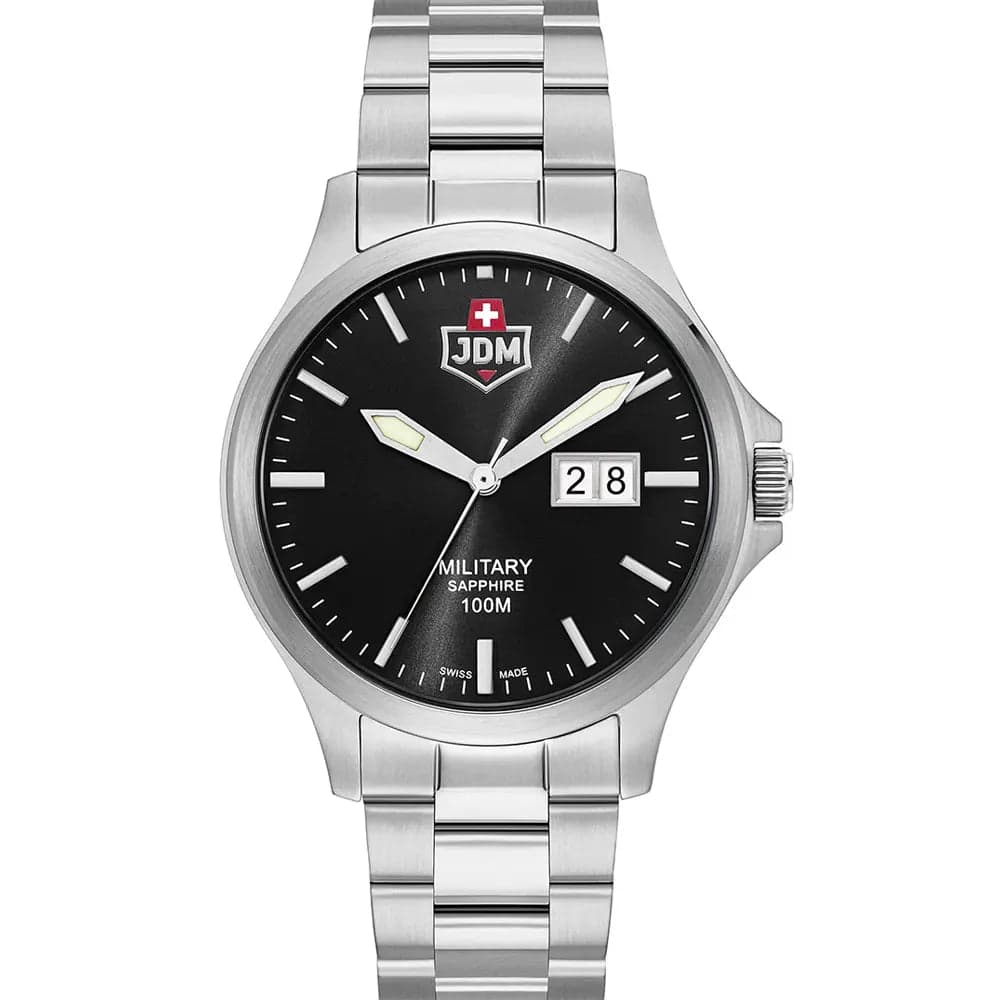 JDM Military JDM-WG014-01 Men’s Black Steel Big Date Watch