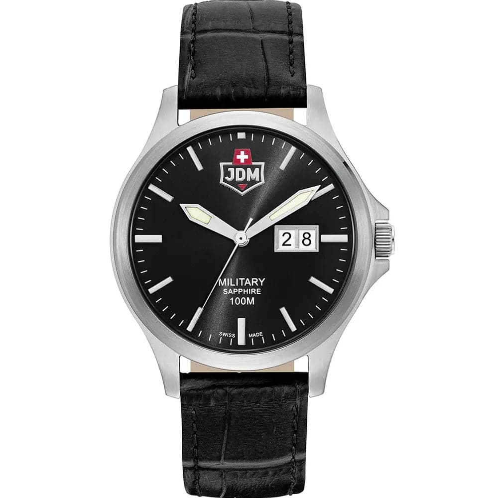 JDM Military JDM-WG014-06 Men’s Black Leather Big Date Watch