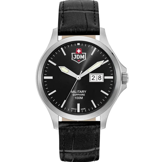 JDM Military JDM-WG014-06 Men’s Black Leather Big Date Watch