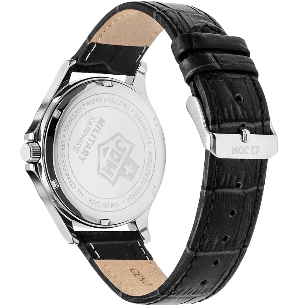 JDM Military JDM-WG014-06 Men’s Black Leather Big Date Watch