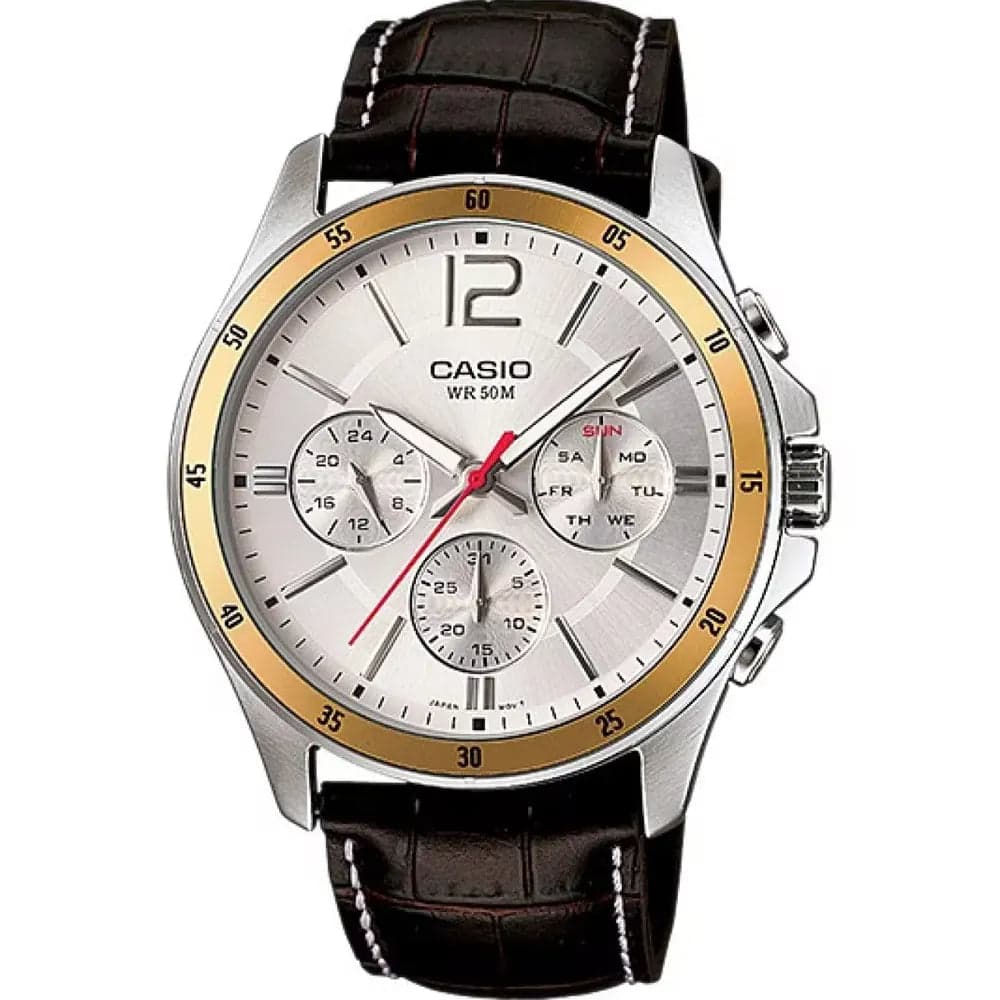 Casio MTP-1374L-7A Men’s Silver Leather Strap Multifunction Watch