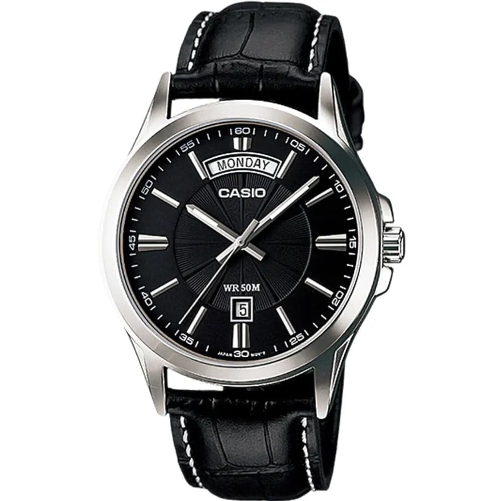 Casio MTP-1381L-1A Men’s Black Leather Strap Analog Watch