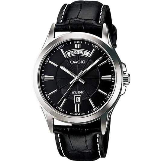 Casio MTP-1381L-1A Men’s Black Leather Strap Analog Watch