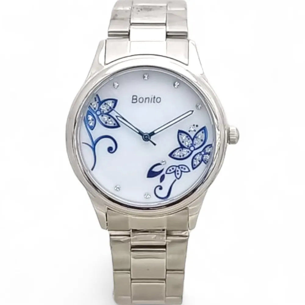 Bonito Q-2503-CH-WHT Metal Band Women Watch