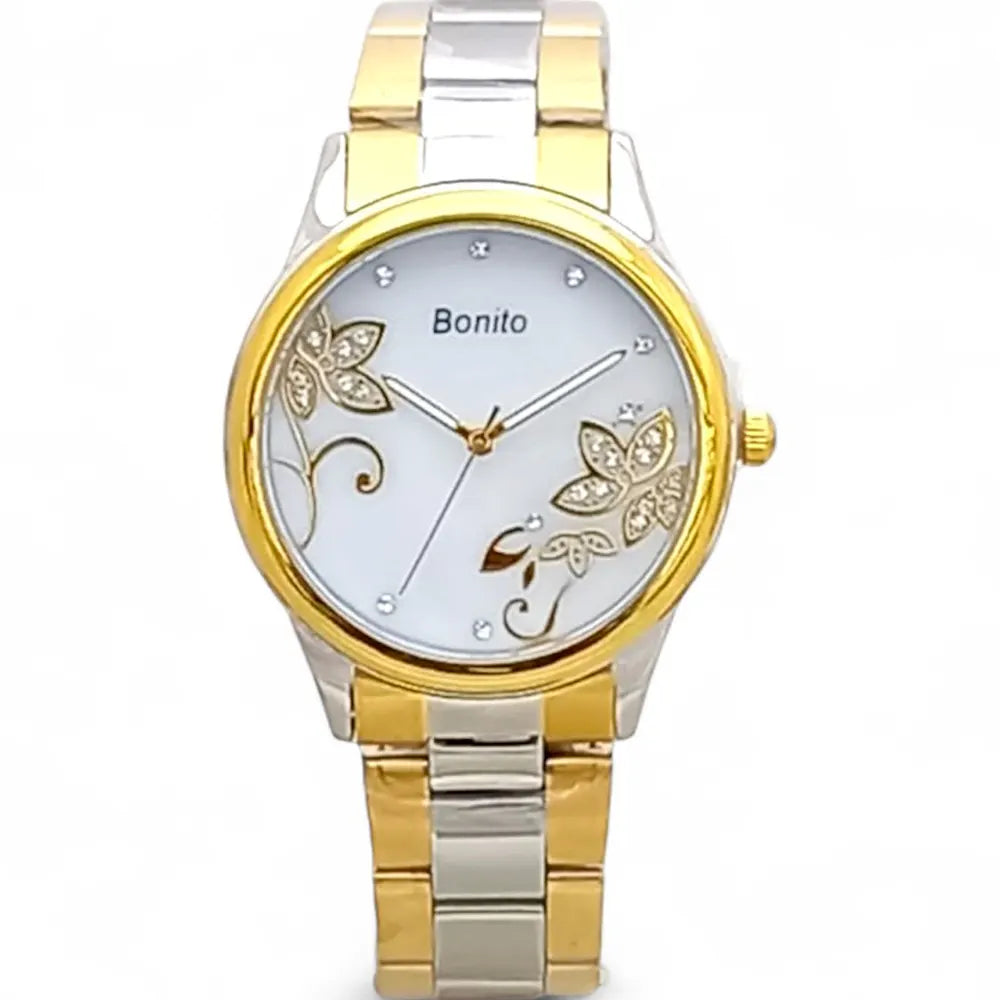 Bonito Q-2503-TTGLD-WHT Metal Band Women Watch