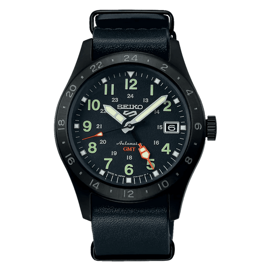 Seiko 5 Sports SBSC013 Automatic GMT Men’s Black Leather Strap Analog Watch